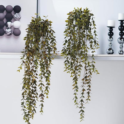 Artificial Hanging Plant 2 Pcs Faux Plant Ivy Vine Faux Eucalyptus Vines Fake Potted Greenery for Wall Living Room Home Shelf Office Bathroom Outdoor Indoor Decor (Type 3)