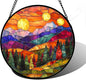 Stained Glass Window Hanging, Sunset Abstract Sun Catchers Colorful Glass Panel Landscape Suncatcher Decor for Birthday for Women, Men, Wife, Aunt, and Mom 7.8 in