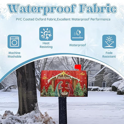 Christmas Mailbox Cover Holy Night Nativity Magnetic Mailbox Covers Religious Xmas Jesus Nativity Scene Decorative Post Letter Box Wrap for Winter Holiday Outdoor Yard Decor 21 X 18 Inch