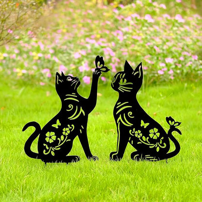 Cat Metal Decor for Outside,Garden Stakes Decorative Cat Gifts for Women/Men,Black Silhouette Statues for Yard Ornaments,Lawn, Patio, Pathway,Outdoor Garden Decor