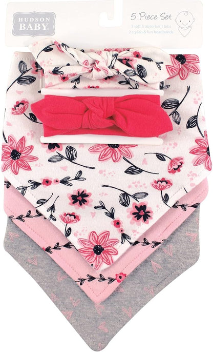 Hudson Baby Unisex Baby Cotton Bib and Headband Set