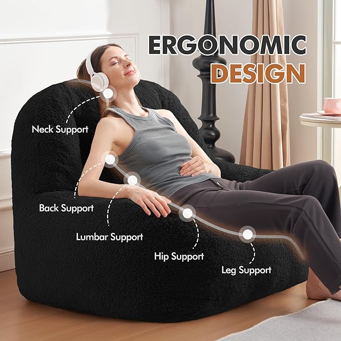 Homguava Bean Bag Chairs for Adults,Giant Beanbag Couch Adult Bean Bag Chair with Filler Included,Modern Lazy Sofa Comfy Chair for Living Room(Black)