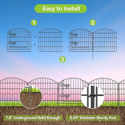 Decorative Garden Fence 6 Panels 12ft (L)×24in (H) No Dig Animal Barrier Fencing with 5 Panels + 1 Gate, Metal Garden Fences Rustproof Wire Border Temporary Dog Fence for Patio Outdoor Yard Lawn