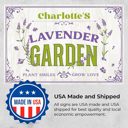 Custom Lavender Garden Sign, Personalized Name for Flower Garden, Christmas Gift and Backyard Décor Sign, 12x18 Inches, Rust Free .063 Aluminum, Fade Resistant, Made in USA by Sigo Signs