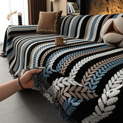 STACYPIK Boho Chenille Sofa Cover, Soft Jacquard Leaves Couch Cover, Non-Slip Loveseat Cover for Sectional Sofa, Washable Pet Protector for 3 Cushion Couch,Multi-use Vintage Throw Slipcover-71x150IN