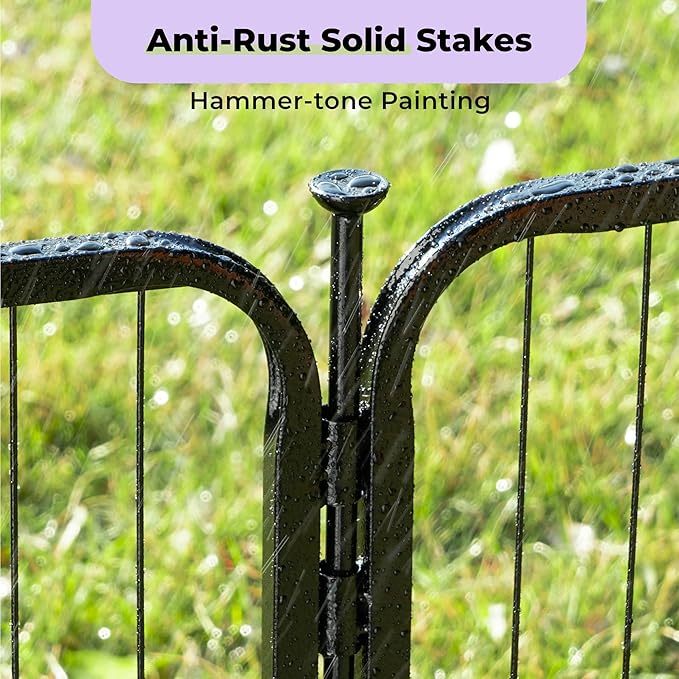 Decorative Garden Fence with Gate 50 in(H) x 15.4 ft(L) 6 Panels, Heavy Duty Metal Animal Barrier Fence for Yard, Flower Bed Fencing, Garden Border Fence, Easy Set Up, Black