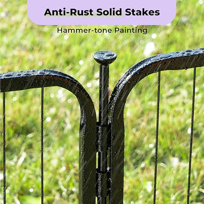 Decorative Garden Fence with Gate 50 in(H) x 15.4 ft(L) 6 Panels, Heavy Duty Metal Animal Barrier Fence for Yard, Flower Bed Fencing, Garden Border Fence, Easy Set Up, Black