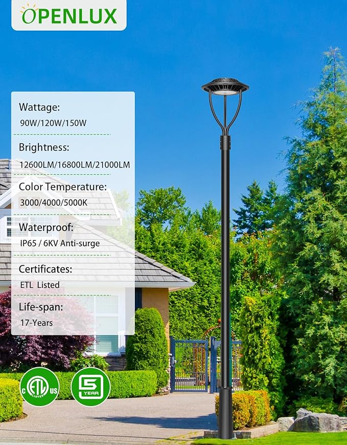 10 Pack LED Post Top Light ETL Listed 150W 120W 90W Adjustable 3CCT Adjustable Outdoor Pole Lights with Photocell IP65 Waterproof Post LED Fixture for Garden Yard Street