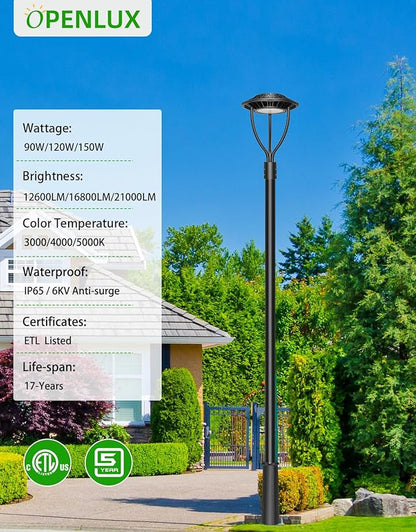 10 Pack LED Post Top Light ETL Listed 150W 120W 90W Adjustable 3CCT Adjustable Outdoor Pole Lights with Photocell IP65 Waterproof Post LED Fixture for Garden Yard Street