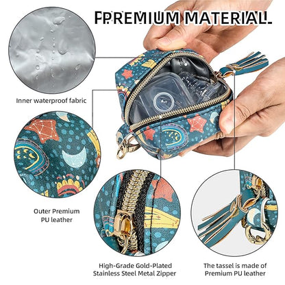 Smlpuame Pacifier Holder Case,BPA Free Leather Baby Pacifier Cover Pouch,Binky Case for Diaper Bag or Purse,Holder 4 Pacifiers or Teether Toy,Outdoor Travel Accessories,Easy to Clean(Rainbow)