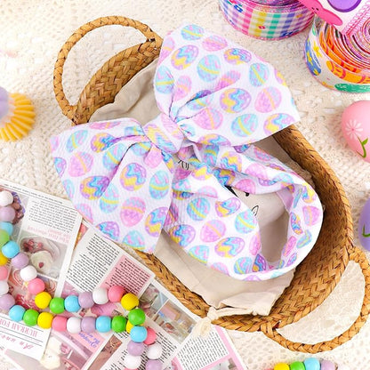 7” Large Baby Bows Easter Egg Bows Headbands for Girls Newborn Infant Elastic Tied Hairbands Bows Easter Cute Hair Accessories Gift Pink White Blue
