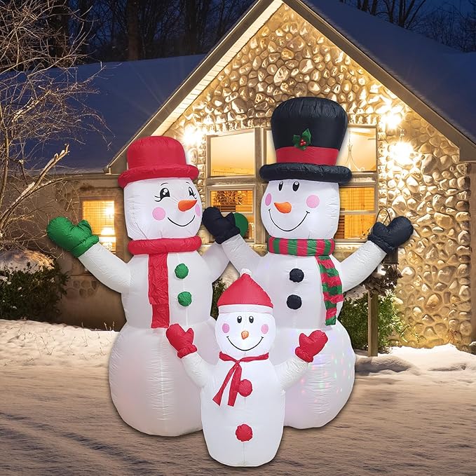 Christmas Inflatable Snowman Family Decorations Blow Up - 7FT Giant Outdoor Snowman Decor with Rotating Lights | Xmas Inflatable for Indoor Outdoor Yard Lawn Garden Party