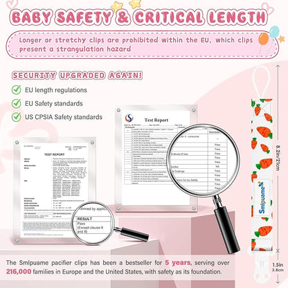 Smlpuame Pacifier Clip Girl,6 Pack Stylish Binky Clips Strap for Baby Girls,Paci Holder with Clip Lightweight Universal Fits Most Pacifiers Teether Toy Teething Ring Soothie,Baby Gift(Flower & Fruit)