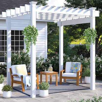 RECUTMS 2Pcs Fake Hanging Plants Artificial Hanging Flowers for Outdoor Decoration Faux White Flowers Artificial UV Resistant Plastic Greenery Vines Ivy for Outdoor Indoor Garden Party Decor（White）