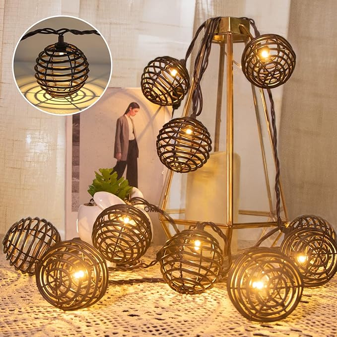 Vigdur Patio String Lights Outdoor, Brown Globe Lantern String Lights with 10 Bulbs Plug in, Connectable Indoor String Light for Home Garden Backyard Boho Decor(9.84FT)