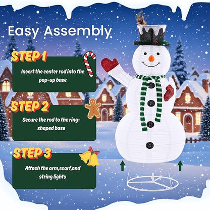 Christmas Decorations Outdoor, 60" Large White Snowman with Built-in LED Lights, Christmas Yard Decorations with Green Scarf and Magic Hat, Holiday Decor for Indoor Outdoor Use