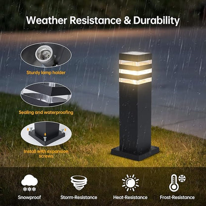 SLAWA 15In Pathway Lights Black E26 Outdoor Landscape Path Lighting Aluminum Walkway Bollard Lights Modern Landscape Sideway Post Lantern IP65 Waterproof Patio Porch Exterior Floor Lamp with Bulb