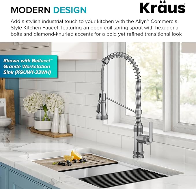 KRAUS Allyn Commercial Style 2-Function Single Handle Pull Down Kitchen Faucet in Spot-Free Stainless Steel, KPF-4110SFS