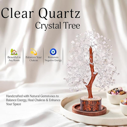 YATSKIA Clear Quartz Crystal Tree - Sculpture, Handmade 100% Natural Gemstones, Customizable, Home Decor, Feng Shui, Housewarming Gift
