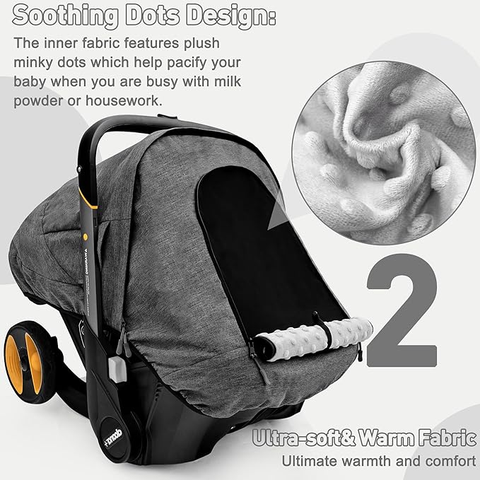 Waterproof Baby Car Seat Cover Compatible with Doona Car Seat and Stroller,Patented Windproof Car Seat Canopy for Boys & Girls, Keeps Babies Warm and Coz(Gray)