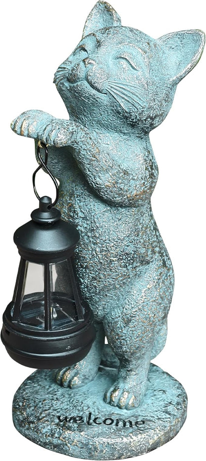 Cat Garden Statue Solar Outdoor Decor - Cat Statues for Garden Solar Lantern Figurine for Yard Patio Lawn Porch Pathway Landscape Ornament Unique Gift for Mom Women