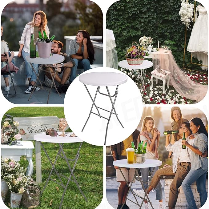 2.63'Bar Height Cocktail Table, All Bistro Folding Bar Height Table for Parties,Coffee Card, Dining,Wedding,Indoor/Outdoor, Locking Legs,White