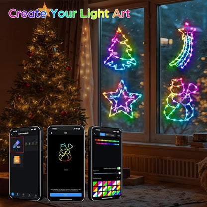 4 Pack Smart Christmas Window Lights, Window Silhouette Lights, Christmas Decorations Indoor,Custom & Preset Modes,APP Control Snowman, Meteor, Christmas Tree, Star for Door Glass