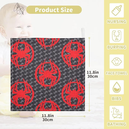 vvfelixl Baby Muslin Washcloths Red Spiders Silhouettes Baby Burp Cloths Cotton Baby Face Towel for Newborn Infants Boys Girls Soft and Absorbent 11.8 X 11.8 in, 3 Pack