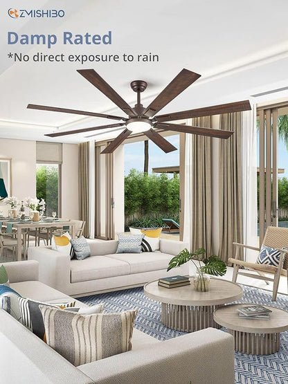 ZMISHIBO 72 inch Oil Rubbed Bronze Ceiling Fans with Lights and Remote, Indoor/Outdoor Farmhouse Ceiling Fan for Living Room Patio, 6 Speed Reversible Quiet DC Motor, 3CCT, Dual Finish Blades