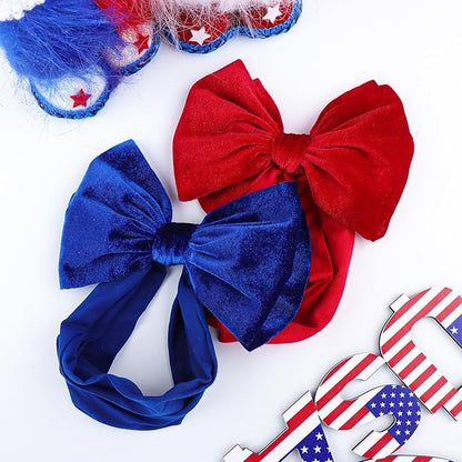 YanJie 4th of July Nylon Headbands for Baby Girls - Red Velvet Handmade Hair Accessories for Infants and Toddlers