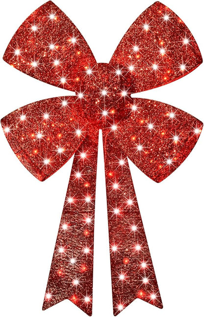 Lighted Giant Christmas Bows Decoration - HOYECHI Lighted Large Outdoor Bows for Wreaths, Outdoor Hanging Christmas Decorations, LED Holiday Yard Décor with 75 Lights - Red