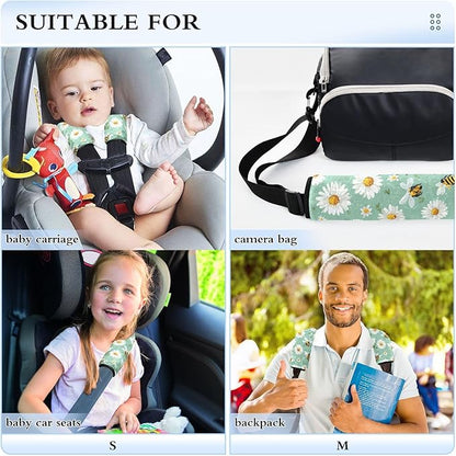 2 Pack Seatbelt Covers Seat Belt Cover Pad for Adults Boys Girls Car Seat Strap Covers Pads Cushion Universal Shoulder Strap Pad Protector for Backpack Camera Bag 6.5 Inch Mint Green Daisy Flowers and