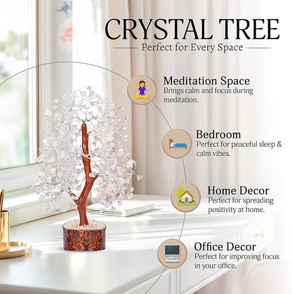 YATSKIA Clear Quartz Crystal Tree - Sculpture, Handmade 100% Natural Gemstones, Customizable, Home Decor, Feng Shui, Housewarming Gift
