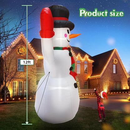 DearSun 12FT H Christmas Inflatable Gentleman Snowman with Build-in LED Lights, Blow up Snowman Inflatable Outdoor Decorations Large Party Yard Decoration