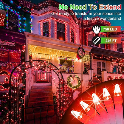 750 LED Christmas Lights Outdoor Use, 246ft 8 Lighting Modes Fairy Lights for Outside, Christmas Tree Lights Outdoor IP44 Waterproof for Xmas Patio Yard Fence Deck Balcony Garden Decor Red