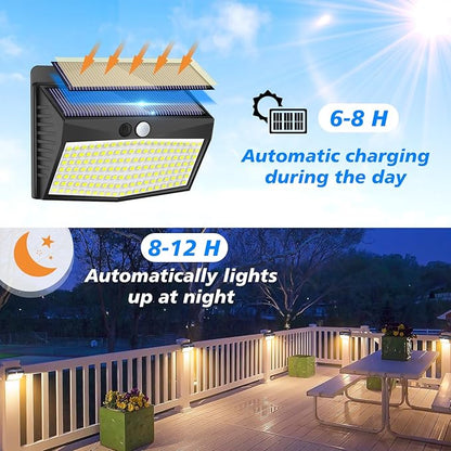 Solar Motion Sensor Outdoor Lights [138 LED/2 Packs] Solar Security Light Outdoor with 3 Lighting Modes Solar Powered Lights Waterproof for Outside Wall Garden Fence Backyard Deck, Warm White