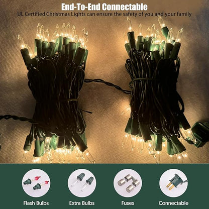 HISHINY Christmas Lights 100 Count Clear Christmas Tree String Lights with Green Wire for Outdoor Indoor Christmas Decorations Wedding Decorations Valentines Day Decor,UL Certified (32feet)