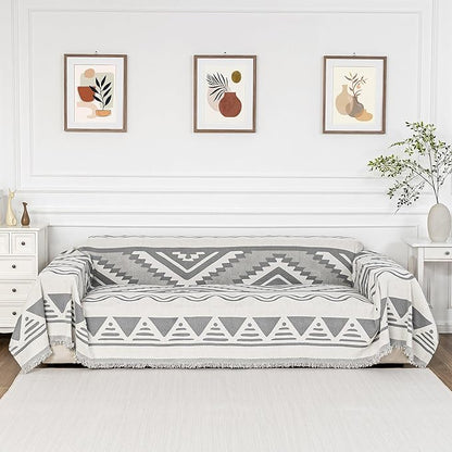 MYSKY HOME Boho Couch Cover for Dogs Washable Grey Rhombic Couch Sofa Protector for Loveseat Sofa with Pets Friendly Chenille Geometric Sofa Covers Soft Durable Farmhouse Sofa Slipcovers, 71" X102"