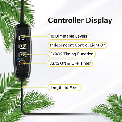 iPower 40W Full Spectrum LED Plant Grow Light Strips for Indoor Plants with Auto ON/Off 3/9/12H Timer, 10 Dimmable Levels 48 LEDs Per Tude, for Hydroponics Succulent, 3 Tubes, Red&Blue