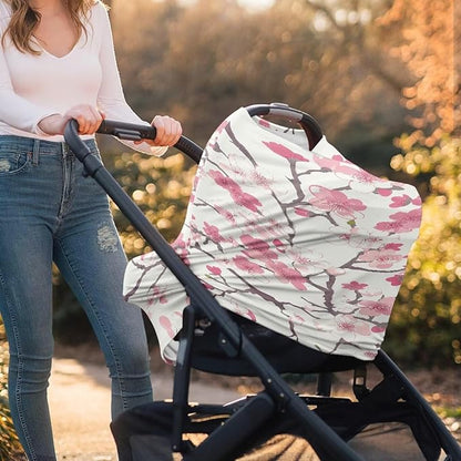 AFPANQZ Pink Peach Flower Baby Car Seat Cover Canopy and Nursing Cover Infant Car Canopy Spring Autumn Winter Snug Warm Breathable Windproof Open Peep Top Universal Fit
