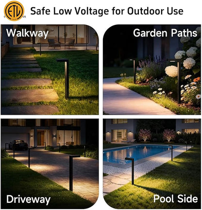 Gardenreet Outdoor Pathway Lights Brass, LED Landscape Path Lights, Low Voltage Driveway Lights Waterproof, L Shape 12V Wired Black for Walkway Sidewalk with 3W 270LM 2700K G4 Bulb 6 Pack