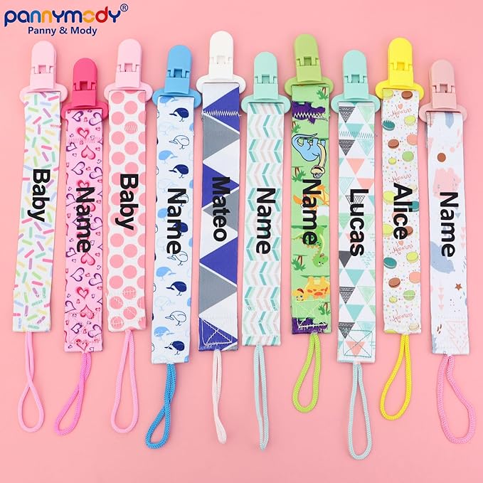 4Pack, Custom Baby Pacifier Holder Clip with Name, Personalized Name Pacifier Clip for Boys and Girls Fits for Most Pacifiers