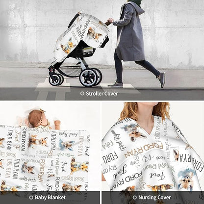 Personalized Winter Baby Car Seat Cover with Name Fox Winter Car Seat Cover for Baby Seat or Stroller Custom Infant Car Seat Covers Minky Blankets Nursing Cover Breastfeeding Scarf