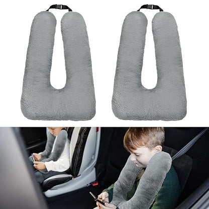 Hoteam 2 Pcs Travel Pillow Car Sleeping Kid Neck U Shaped for The Back Seat Adults Children Head and Body Support Long Distance Journey Accessories (Gray)