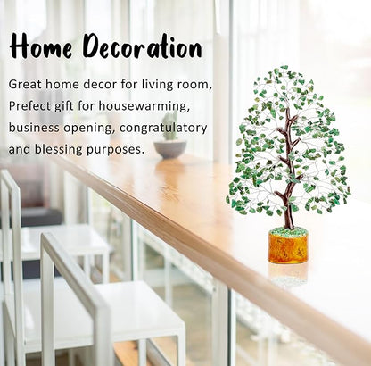 Crocon Green Aventurine Gemstone Tree Feng Shui Figurine Money Bonsai Chakra Balancing Good Luck Reiki Healing Crystals Decoration Ornament Sculpture Prosperity Table Decor Gift Size 10-12"""