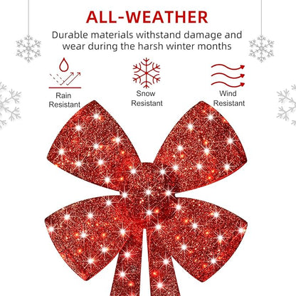 Lighted Giant Christmas Bows Decoration - HOYECHI Lighted Large Outdoor Bows for Wreaths, Outdoor Hanging Christmas Decorations, LED Holiday Yard Décor with 75 Lights - Red