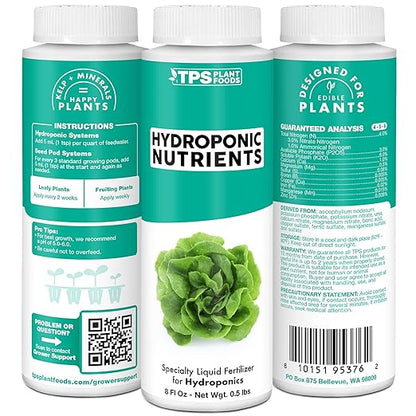 Hydroponic Nutrients for Edible Plants, One Part Complete Liquid Plant Food for Hydroponic Systems, 32 oz (1 Quart)