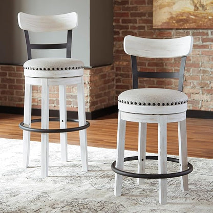 Signature Design by Ashley Valebeck 24.5" Modern Swivel Counter Height Barstool, Whitewash