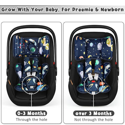 Infant Car Seat Insert with 2 Headrests for Doona|Graco, Thickened Baby Car Seat Cushion for Newborn, Car Seat Head Support Shoulder Covers Set Fits for Stroller, Baby Swing, Bouncer (Blue, Space)