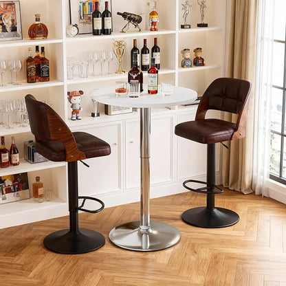 Shahoo Round Bar Table, Adjustable Height and 360° Swivel Bistro Pub Table, Cooktail Table for Bar, Bistro, Dining Room, White with Silver Base